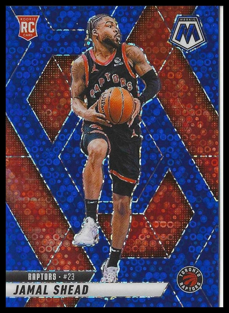 2024-25 Panini Mosaic #201 Jamal Shead Fast Break Blue Mosaic 29/85 RC Raptors