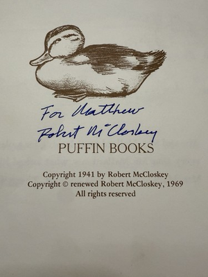 #ad Make Way for Ducklings Robert McCloskey SIGNED Puffin Picture Book Caldecott $149.95