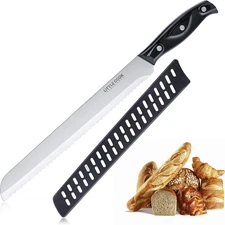 Little Cook Bread Knife with Cover 10Inch Serrated Bread Knife  Homemade Bread