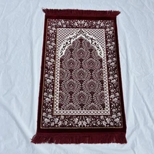 Modefa Islamic Turkish Plush Velvet Prayer Rug Arch Dark Red Ipek Seccade