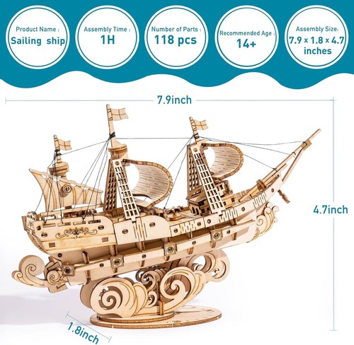 Challenging 3D Wooden Puzzle Kit - Vintage Sailing Ship for Family Engagement - Picture 7 of 10