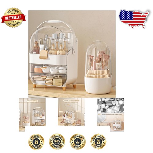 Elegant Rose Gold Makeup Organizer with Large Capacity - 3 Compartments