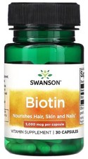 Swanson Biotin 5000mcg High-Potency Support for Hair, Skin & Nails - 30 Capsules