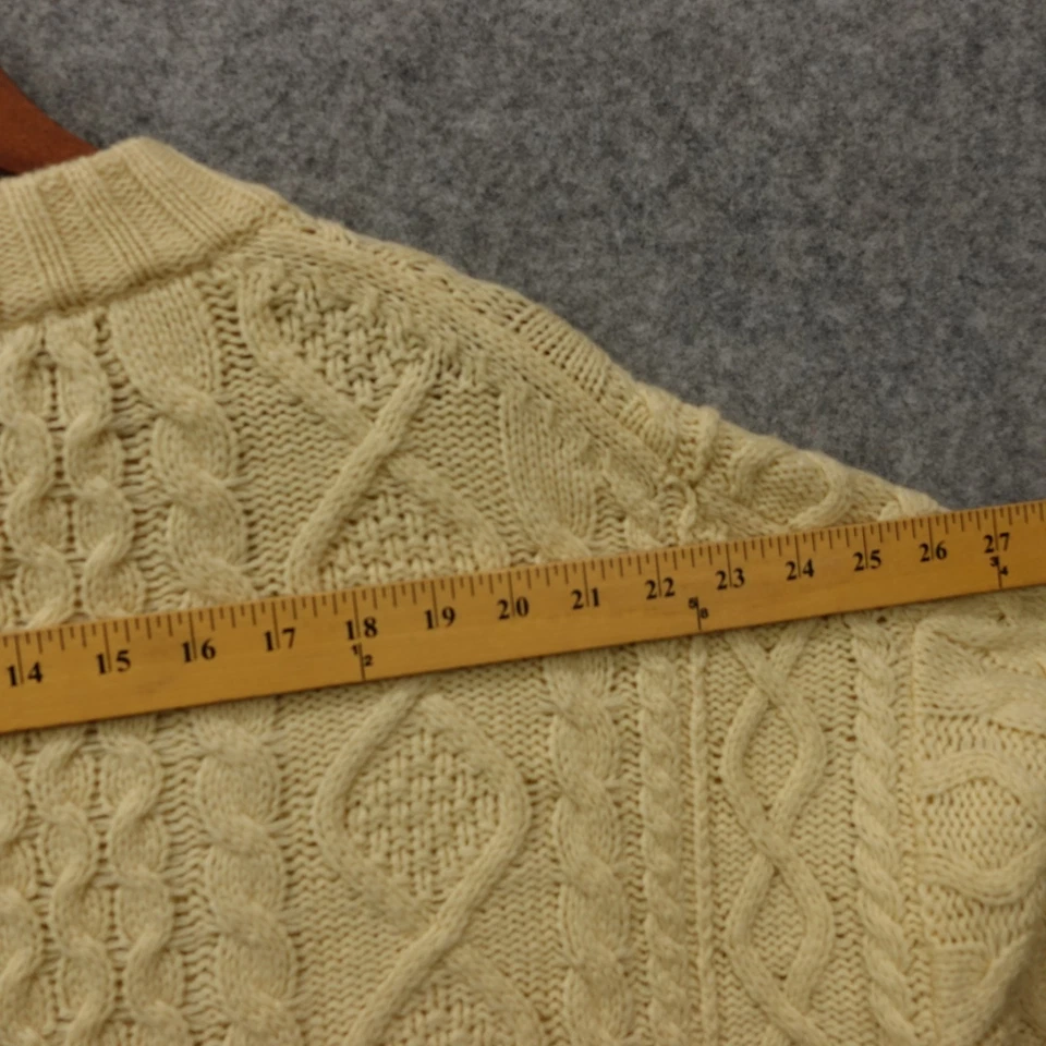 Oversized Aran Fisherman Sweater Womens S M Cream Chunky Knit Lambswool J CREW - Image 4 of 4