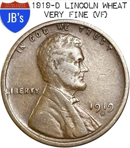 1919-D Lincoln Wheat Cent Penny 1c - VERY FINE (VF)