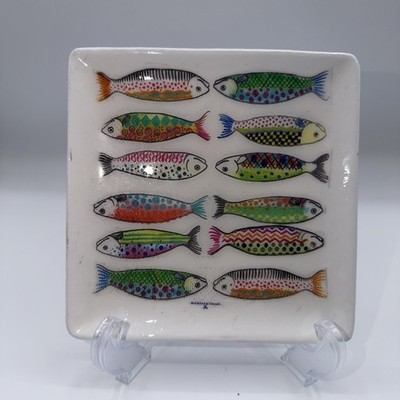 Mackenzie-Childs Inspired. Fish Pattern Glossy Ceramic Decorative Plate. 