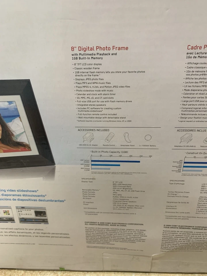 Coby 8 Digital Photo Frame DP852-1G with Multimedia Playback 1GB Memory - Image 4 of 4