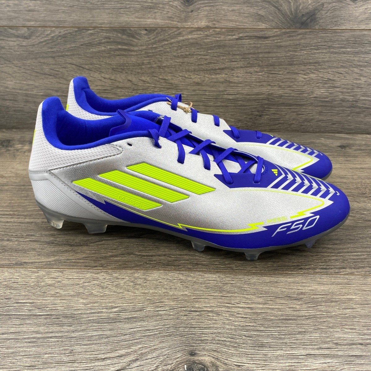 Adidas F50 League FG MG Messi Soccer Cleats Shoes Silver Blue Men