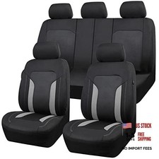 3D Air Mesh Car Seat Covers Breathable Sporty Rear Bench with Full Set Gray