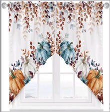 Victories Fall Swag Valance Autumn Pumpkin Rod Pocket Window Curtain Pair 28x36"