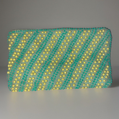 Vintage Perlen Geldbörse Etui Clutch Made in Hong Kong (grün & gelb) Retro - Bild 1 von 5