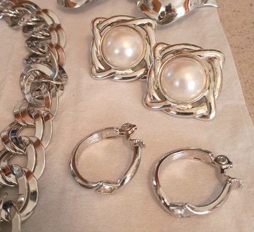 Vintage ST Grob Schmuck Monet Panzerkette Halskette Wickelarmband Lisner Ohrringe - Bild 5 von 13