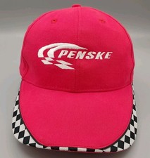Penske Checkered Flag Bill Rim Hat Strap Back Adjustable Embroidered Cotton VTG