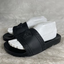 Versace Medusa Greca Pool Slides Black Rubber Sandals Size 7 Made Italy Men  s