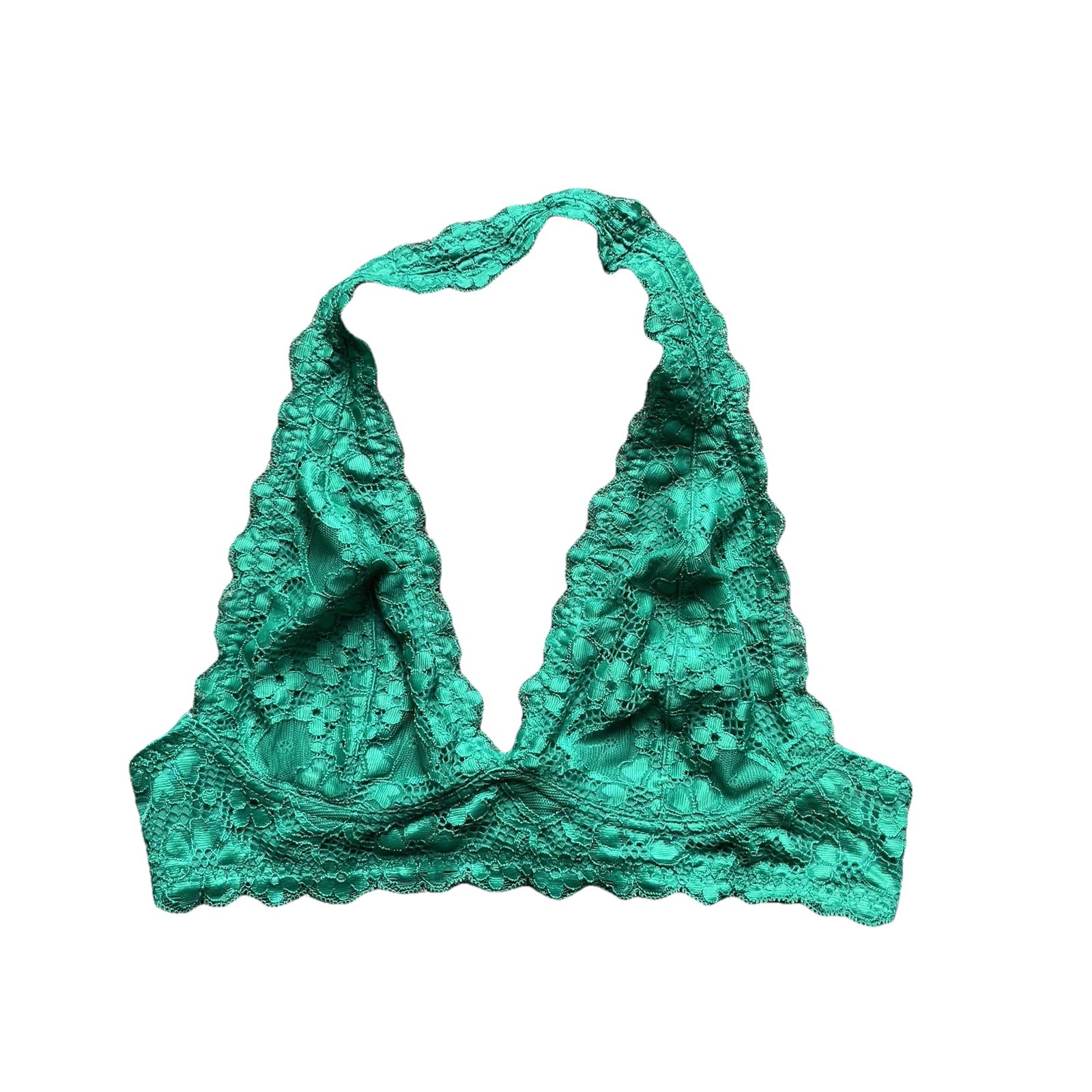 Intimately Bralette Size Small  Green Lace Free People Bra Unlined Halter Pullon-image