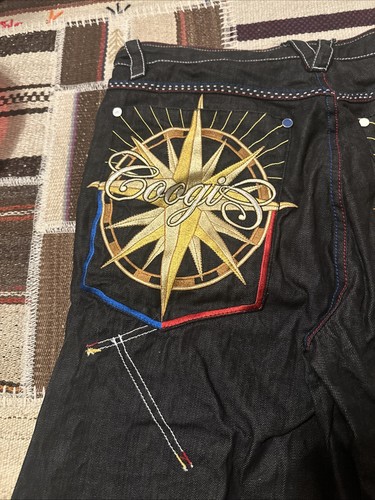 VTG Rare Coogi Warrior Jesus Embroidered Denim Shorts Size 40 - Picture 3 of 10