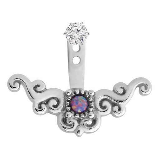 316L Surgical Steel Purple Opal Stone Ear Jacket Earring Cartilage Tragus Labret - Picture 4 of 19