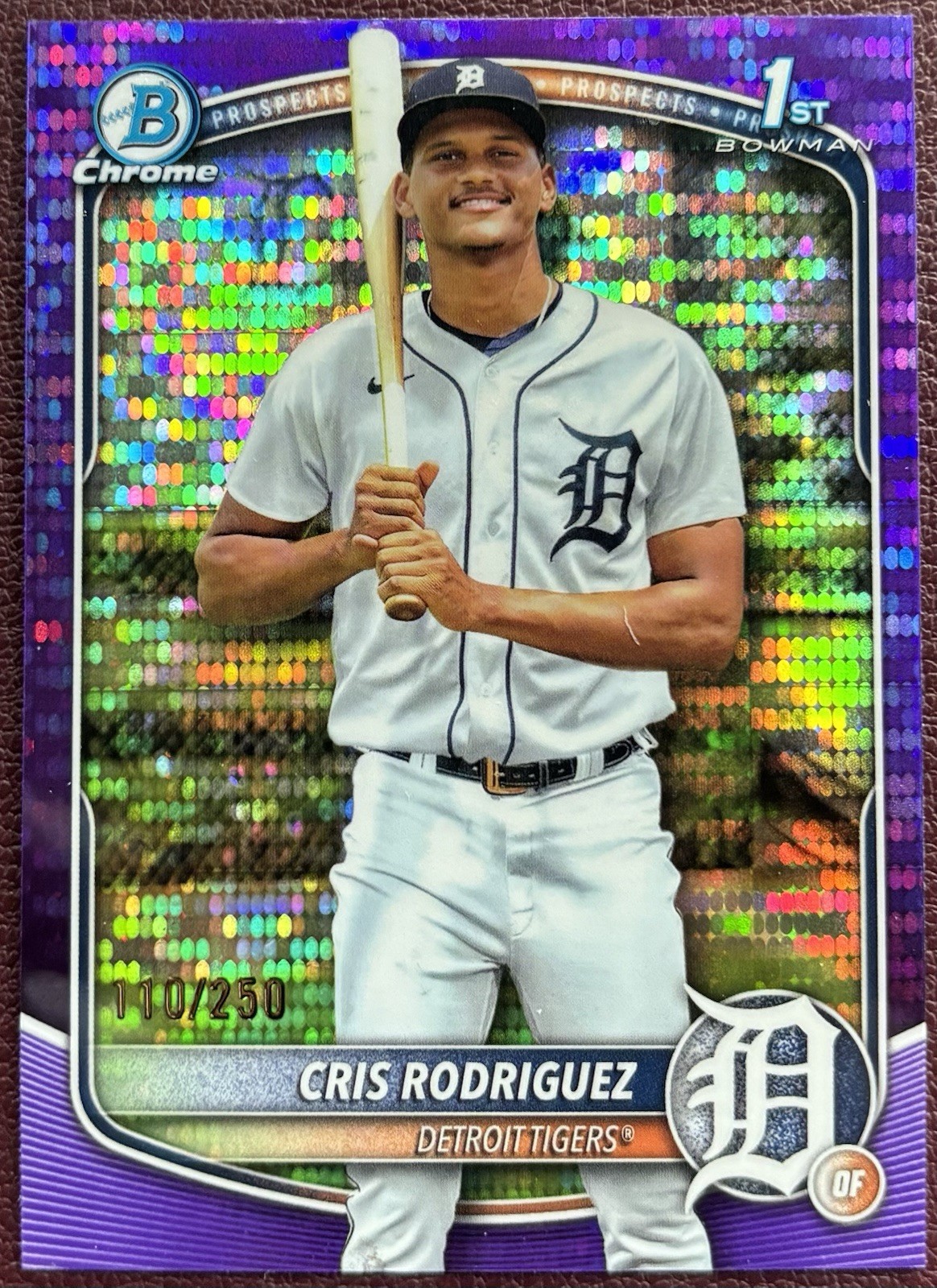 Cris Rodriguez 2025 Bowman Chrome 1st Purple Pulsar Refractor /250 DET Tigers