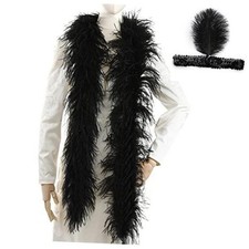 Ostrich Feather Boa - 2Yards Long - Fluffy Natural - 3Ply Black