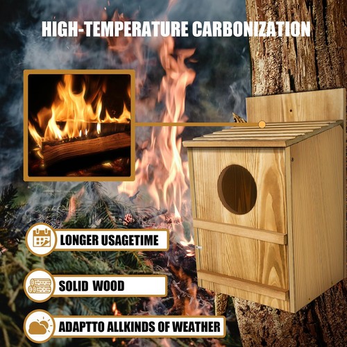 Owl House,Wooden Owl Box,Owl Houses for Outdoors, Suitable for Screech Owl Ne... - Picture 4 of 7