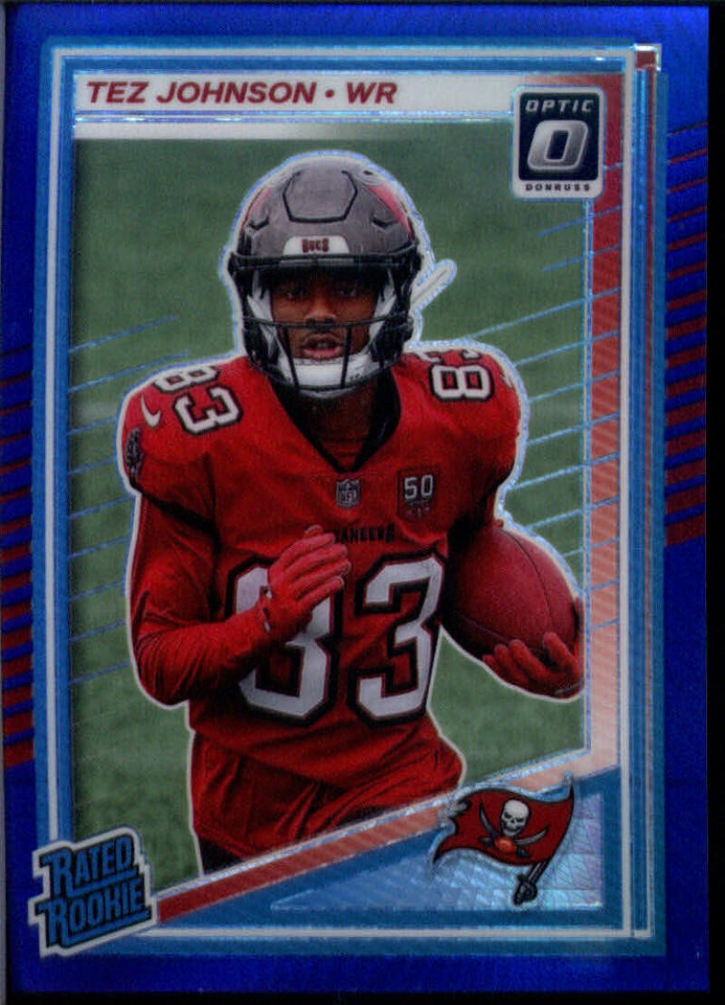 2025 DONRUSS OPTIC BLUE HYPER #231 TEZ JOHNSON RATED ROOKIE TAMPA BAY BUCCANEERS