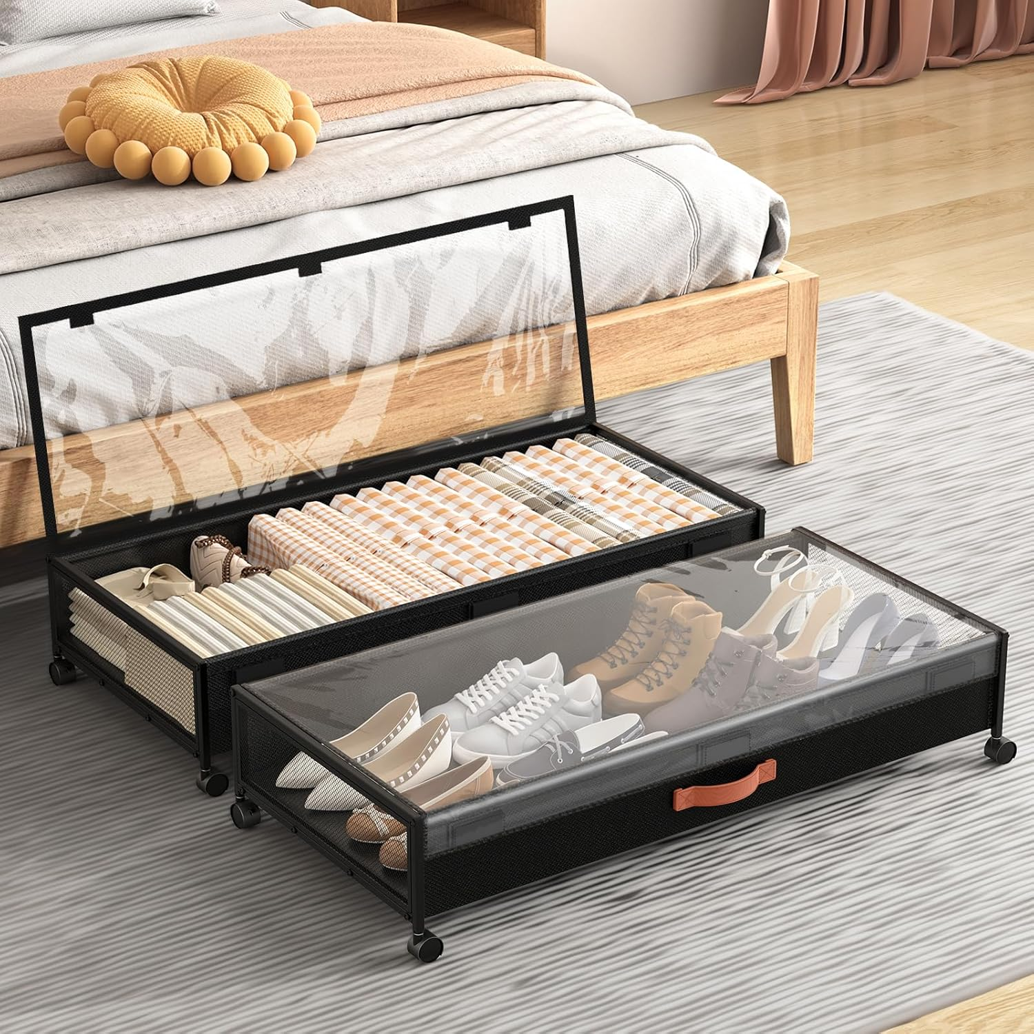 Under Bed Storage Containers with Wheels 54L Large Underbed Shoes Blankets Cloth-image