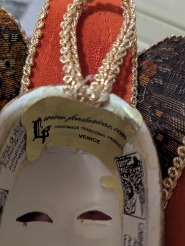 Venezianische Ziermaske, handgefertigt von La Fondazione, OOAK, rot/orange/blumig - Bild 6 von 8