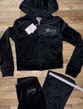  199 NWT JUICY COUTURE Velour OG Bling Tracksuit Hoodie/Pants Black Sz SMALL
