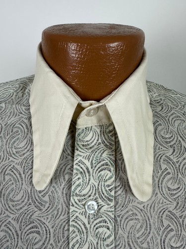 Vintage 70s Van Heusen Shirt Men M Tapered Button Up Geometric Dog Ear Collar - Picture 4 of 17