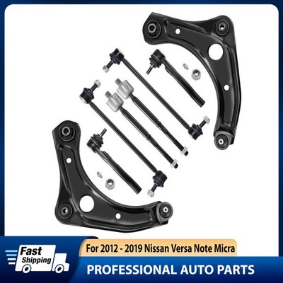 For 2014-2019 Nissan Versa 8pc Front Control Arms + Tie Rod Ends Suspension Kit