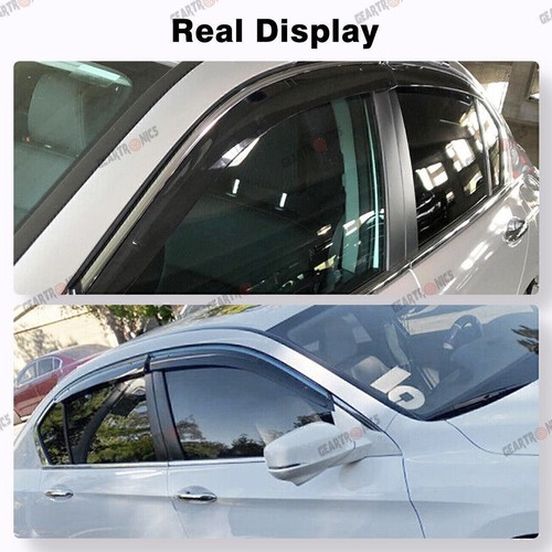 For 2013-2017 Honda Accord Chrome Trim Window Visors Vent Rain Guards Guards - Picture 3 of 15
