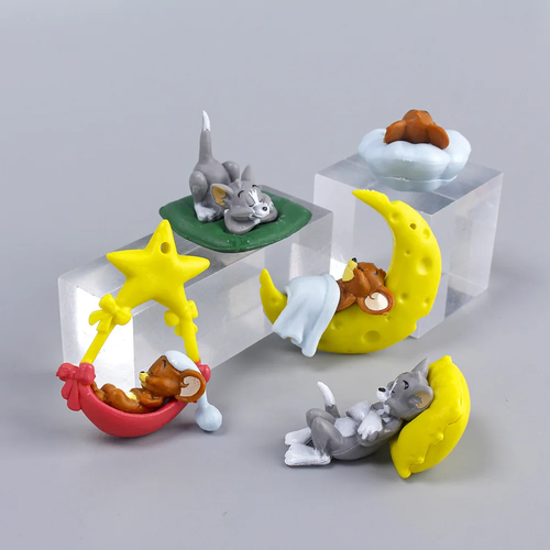 5Pcs/set Cute Cartoon Tom and Jerry Sleeping Kawaii PVC Model Collectible Hobby - Picture 2 of 5