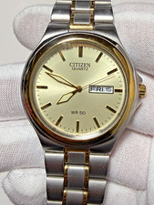Citizen Quartz Men's Gold/Silver Tone Watch - 1102-S085603 WR 50 Day/Date 37mm