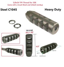 Steel 4.8" 19.9 OZ Extra Heavy Duty 5/8x24 TPI Compeition Muzzle Brake For 308