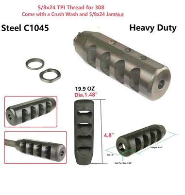 Steel 4.8'' 19.9 OZ Extra  Heavy Duty 5/8x24 TPI Compeition Muzzle Brake For 308