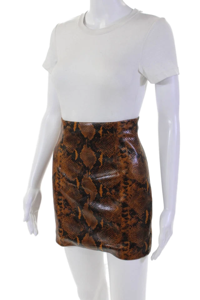 Minifalda GAUGE81 para mujer de cuero sintético con estampado de piel de serpiente marrón negra talla extra pequeña Foto 2 de 4