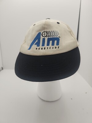VTG Aim Herbicide Embroidered Logo Leather Strapback Hat Baseball Cap USA Farmer