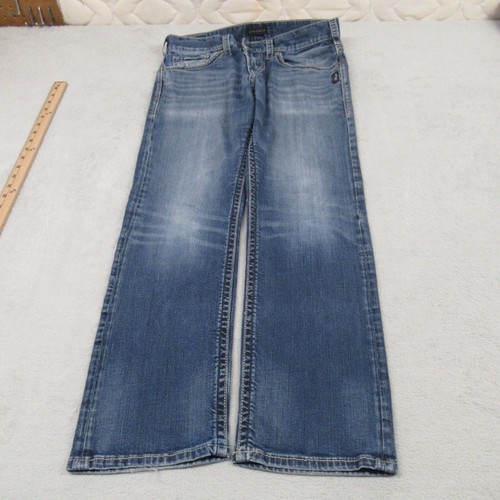 Silver Jean Men 32x29 Eddie Relaxed Denim Red Stitch Faux Selvedge Fade Whisker - Picture 2 of 17