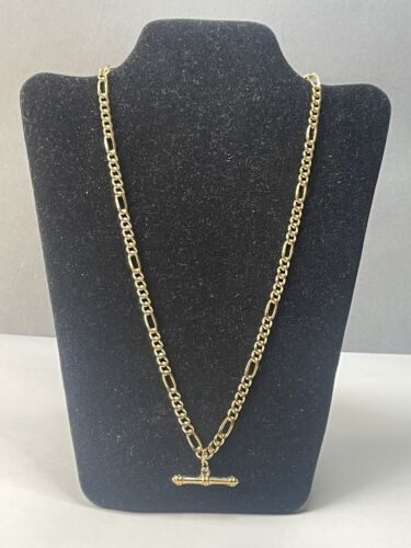 New 9ct 9k GOLD Plated 18.75" Figaro Chain 5mm T Bar Pendant Necklace 16.7g - Picture 8 of 22