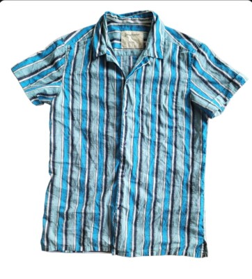 Stradivarius Mens Teal Striped Button Down Shirt Small