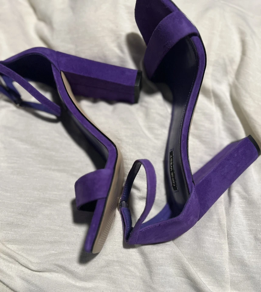 Nine West Púrpura Gamuza Tacones Altos Mujeres Correa al Tobillo Peep Toe Zapatos Sandalia 8 1/2 Foto 4 de 4
