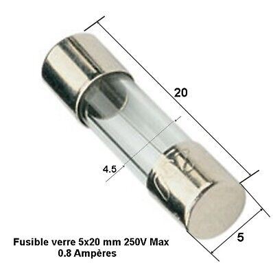 calibre 0.8A .D7 fusible verre rapide universel cylindrique 5x20 mm 250V Max