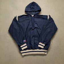 VINTAGE Russell Men Track Jacket Size Large Navy Grey Windbreaker Hoodie 1/4 Zip