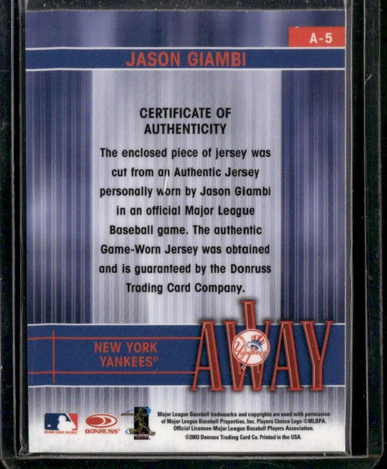 2004 Leaf #A-5 Jason Giambi Away Game-Worn Jersey - Image 2 of 2