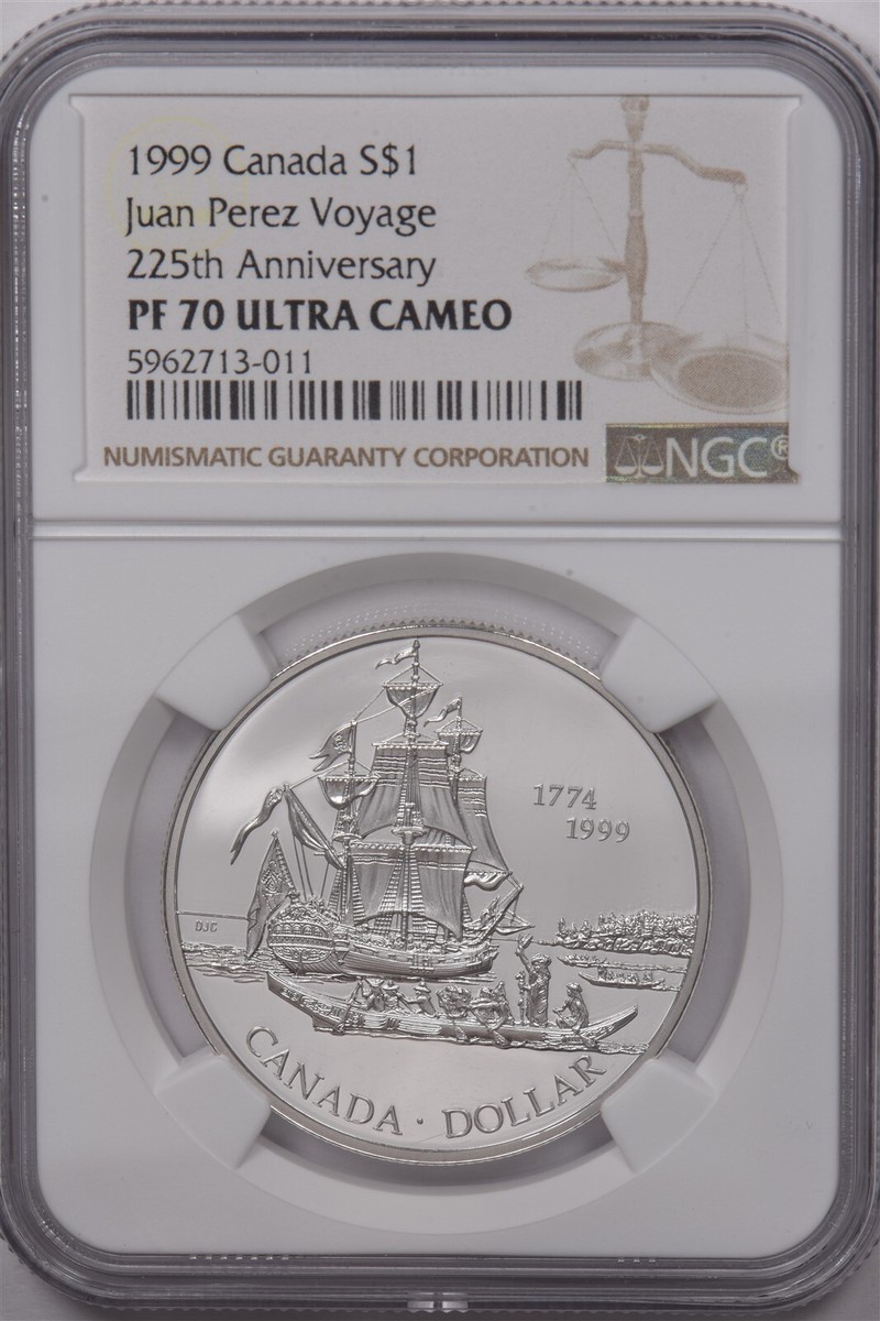 Canada 1999 Dollar Silver NGC Proof 70 UC Voyage of Juan Perez