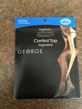 GEORGE NEW Vintage Stockings / Pantyhose Herringbone Control Top BLACK Smll /Med