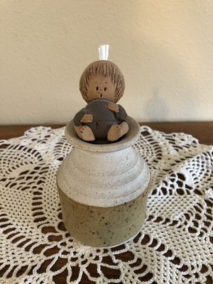 Handmade Pottery Oil Lamp 2 pc. Child with Wick- Vase Base- UNIQUE