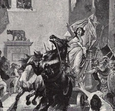 TULLIA - Roman Legend Dramatic Street Scene Horses & Chariot 1894 Antique Engrav