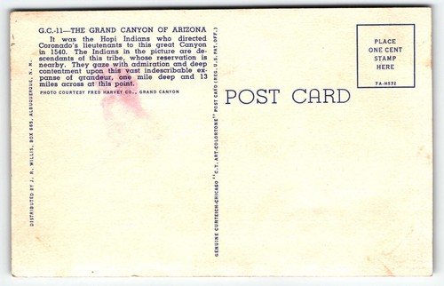 Grand Canyon of Arizona and Hopi Indians Linen Postcard AZ UNP - Picture 2 of 2