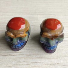 Natural Stone 7 Chakras carved skull Pendants 2pcs Wholesale free shipping